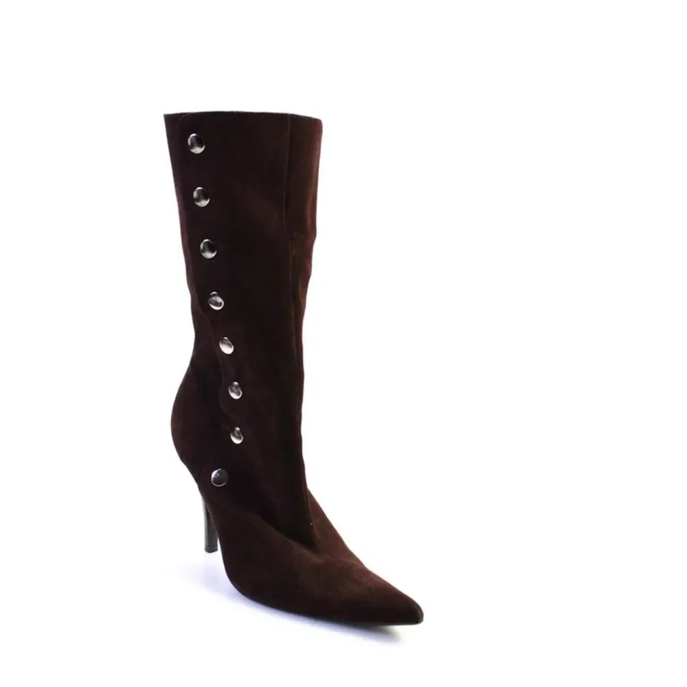 Steve Madden Womens Leather Suede Snap Closure Mid Calf Boots Brown Size 9.5